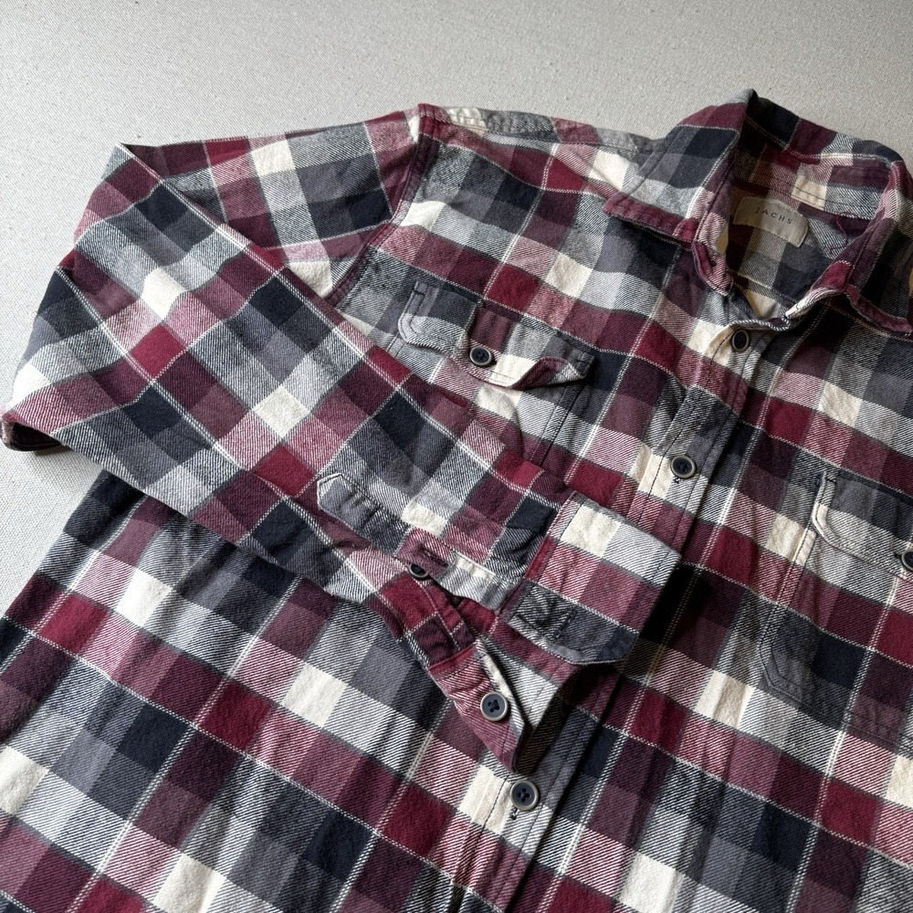 JACHS Heavyweight Flannel Shirt‎ Men's XLT Cranberry Red Black White Plaid